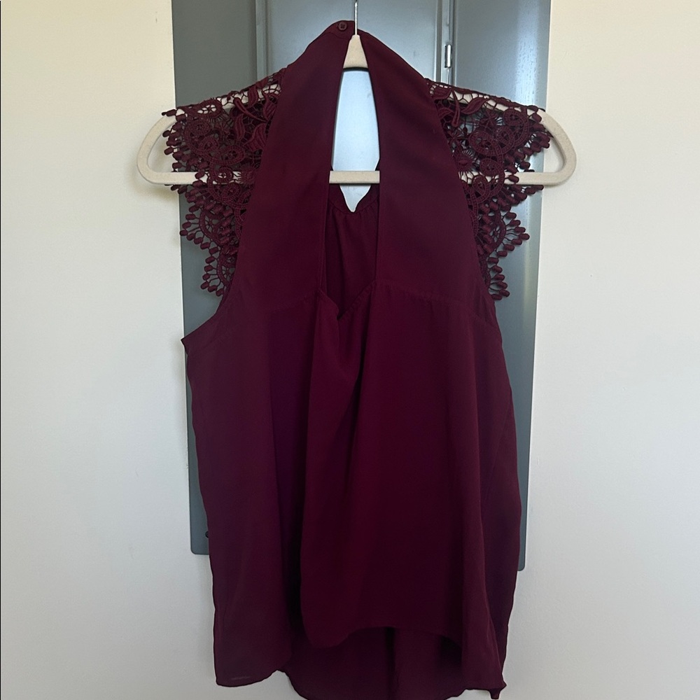 Express Burgundy Lace Detail Halter Blouse